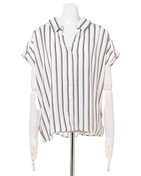 INGNI（イング） BACKリボン／半袖トロミシャツ ｵﾌｸﾛ/ｽﾄﾗｲﾌﾟ