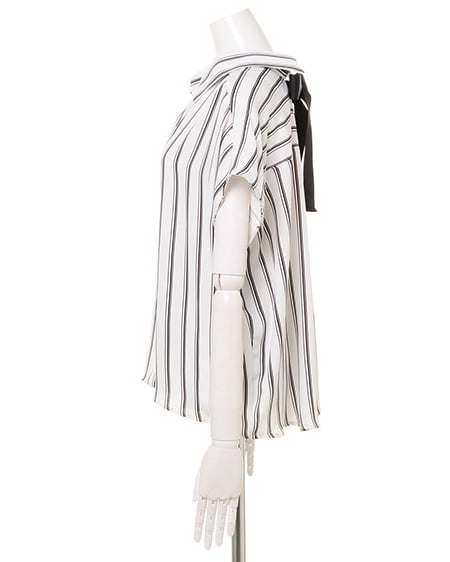 INGNI（イング） BACKリボン／半袖トロミシャツ ｵﾌｸﾛ/ｽﾄﾗｲﾌﾟ