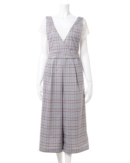 INGNI(イング) カシュクールガウチョサロペット グレー/チェック