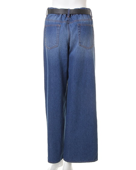 INGNI（イング） ベルト付きデニムワイドパンツ／B ﾃﾞﾆﾑ/ﾌﾞﾙｰA