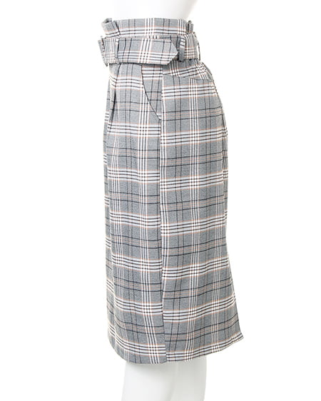 INGNI(イング) 共ベルト付チェック柄ナロー/スカートB グレー/チェック