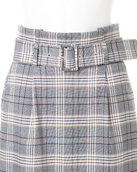 INGNI(イング) 共ベルト付チェック柄ナロー/スカートB グレー/チェック