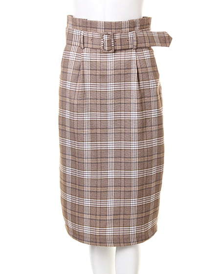 INGNI(イング) 共ベルト付チェック柄ナロー/スカートB ベージュ/チェック