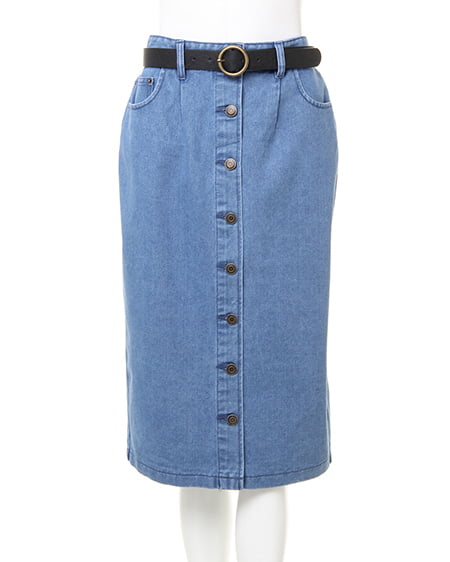 INGNI（イング） ベルト付き前ボタン／ナロースカート ﾃﾞﾆﾑ/ﾗｲﾄﾌﾞﾙｰA