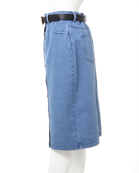 INGNI（イング） ベルト付き前ボタン／ナロースカート ﾃﾞﾆﾑ/ﾗｲﾄﾌﾞﾙｰA