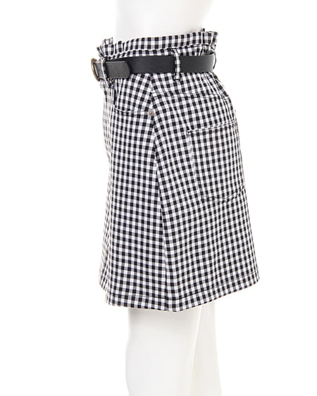 INGNI（イング） ベルト付きギンガム台形スカート ｸﾛ/ｵﾌﾎﾜｲﾄ
