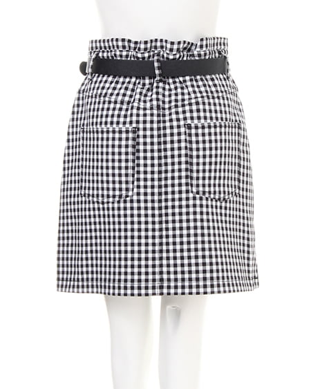 INGNI（イング） ベルト付きギンガム台形スカート ｸﾛ/ｵﾌﾎﾜｲﾄ