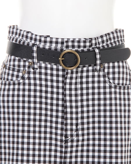 INGNI（イング） ベルト付きギンガム台形スカート ｸﾛ/ｵﾌﾎﾜｲﾄ