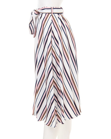 INGNI（イング） マルチストライプ柄ミディ／スカート ｵﾌﾎﾜｲﾄ/ﾋﾟﾝｸ