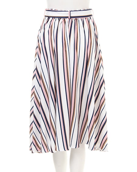 INGNI（イング） マルチストライプ柄ミディ／スカート ｵﾌﾎﾜｲﾄ/ﾋﾟﾝｸ