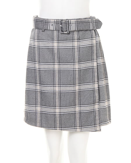 INGNI（イング） ベルト付きチェック柄ラップ台形／スカート ｸﾞﾚｰ/ﾁｪｯｸ