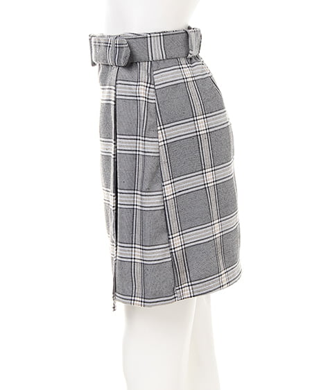 INGNI（イング） ベルト付きチェック柄ラップ台形／スカート ｸﾞﾚｰ/ﾁｪｯｸ