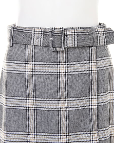 INGNI（イング） ベルト付きチェック柄ラップ台形／スカート ｸﾞﾚｰ/ﾁｪｯｸ