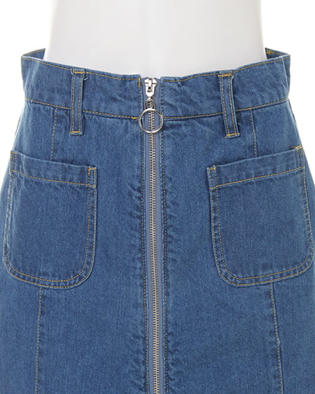 INGNI（イング） 前ポケット前ZIP台形スカート ﾃﾞﾆﾑ/ﾗｲﾄﾌﾞﾙｰ