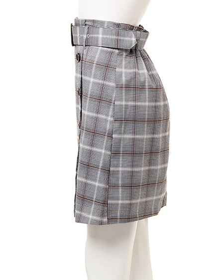 INGNI（イング） チェック柄ラップ台形／スカート ｸﾞﾚｰ/ﾌﾞﾗｳﾝ