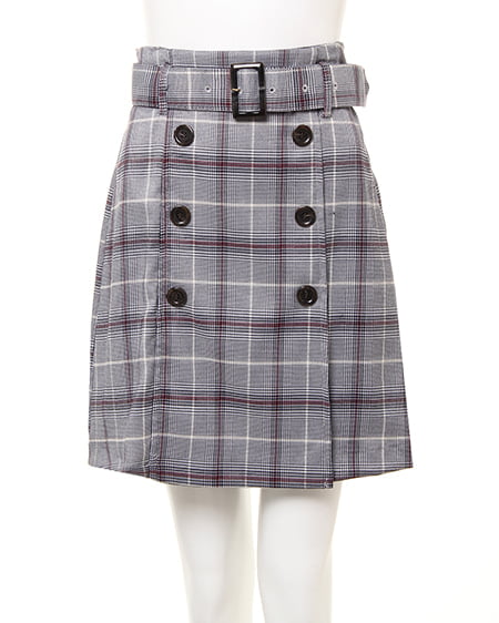 INGNI(イング) チェック柄ラップ台形／スカート グレー/アカ