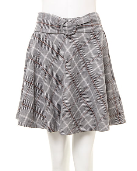 INGNI（イング） ウエストリボングレンチェックフレア／スカート ｸﾞﾚｰ/ﾌﾞﾗｳﾝ