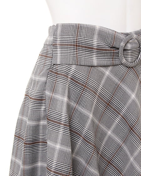 INGNI（イング） ウエストリボングレンチェックフレア／スカート ｸﾞﾚｰ/ﾌﾞﾗｳﾝ