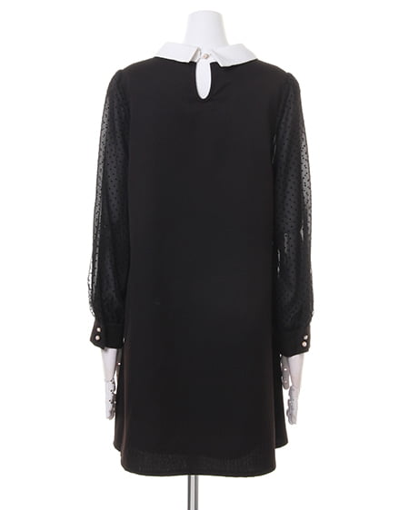 INGNI（イング） 袖ドットチュール襟付きAライン／ワンピース ｸﾛ