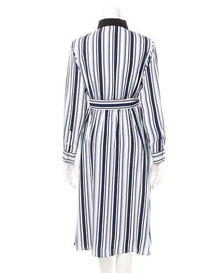 INGNI（イング） サッシュ付きマルチストライプシャツ／ワンピース ｵﾌﾎﾜｲﾄ/ｺﾝ