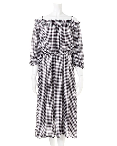 INGNI（イング） 柄オフショル／ワンピース ｸﾛ/ｷﾞﾝｶﾞﾑ