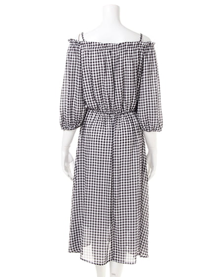 INGNI（イング） 柄オフショル／ワンピース ｸﾛ/ｷﾞﾝｶﾞﾑ