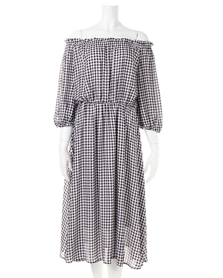 INGNI（イング） 柄オフショル／ワンピース ｸﾛ/ｷﾞﾝｶﾞﾑ