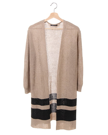 INGNI(イング) 片畦裾ラインVカーデ ベージュ/クロ