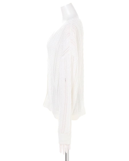 INGNI（イング） 透かし柄Vネックショート丈カーデ ｵﾌﾎﾜｲﾄ