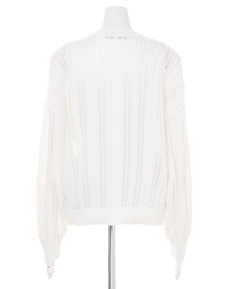 INGNI（イング） 透かし柄Vネックショート丈カーデ ｵﾌﾎﾜｲﾄ