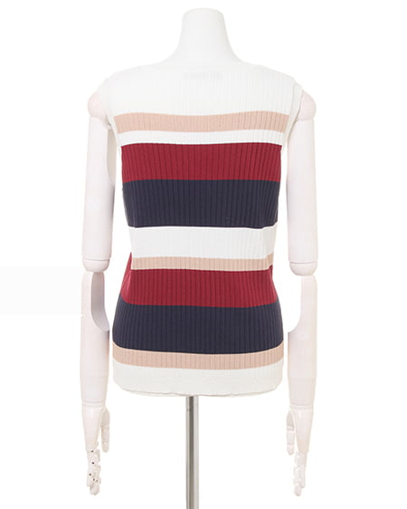 INGNI（イング） マルチボーダー／Vネックノースリトップス ｵﾌﾎﾜｲﾄ/ｺﾝ