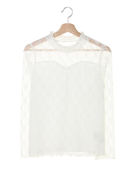 INGNI(イング) フラワーレース／ハイネックトップス長袖 ｵﾌﾎﾜｲﾄ