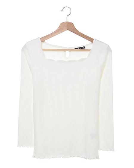 INGNI(イング) リブスカラップスクエアーネック／トップス ｵﾌﾎﾜｲﾄ