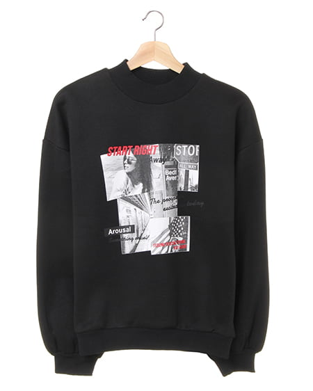 INGNI(イング) フォトプリント／モックネックスウェットトップス ｸﾛ