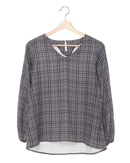 INGNI(イング) 変形スリーブトロミ／ブラウス ｸﾞﾚｰ/ﾁｪｯｸ