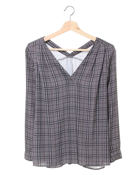 INGNI(イング) トロミVネック／ブラウス グレー/チェック