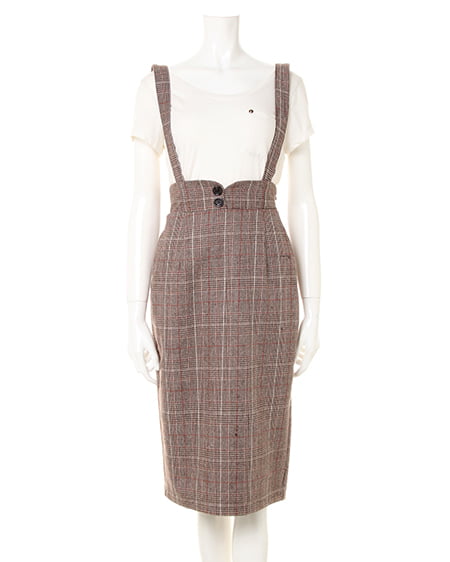 INGNI(イング) サス付・チェック柄ナロースカート ブラウン/チェックA