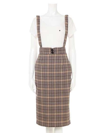 INGNI(イング) サス付・チェック柄ナロースカート ブラウン/チェック