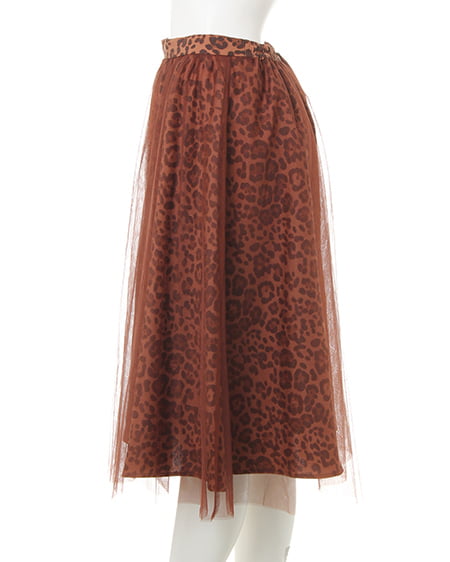 INGNI（イング） ヒョウ柄チュールミディ／スカート ﾌﾞﾗｳﾝ