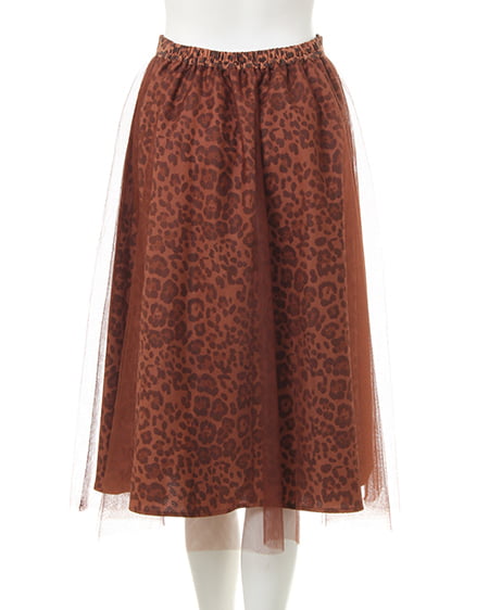 INGNI（イング） ヒョウ柄チュールミディ／スカート ﾌﾞﾗｳﾝ