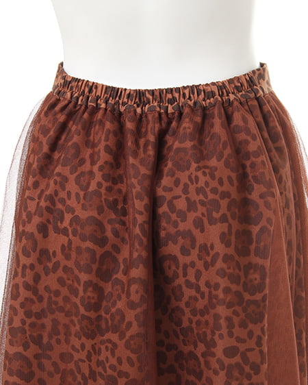 INGNI（イング） ヒョウ柄チュールミディ／スカート ﾌﾞﾗｳﾝ