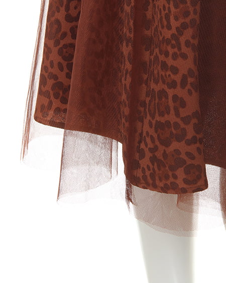 INGNI（イング） ヒョウ柄チュールミディ／スカート ﾌﾞﾗｳﾝ