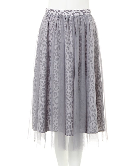 INGNI(イング) ヒョウ柄チュールミディ／スカート ｸﾞﾚｰ