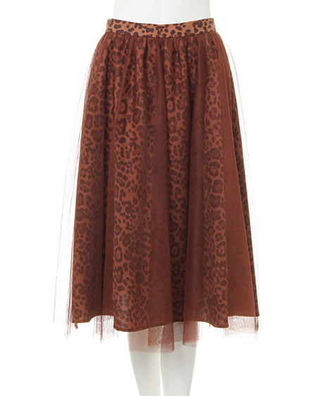 INGNI(イング) ヒョウ柄チュールミディ／スカート ﾌﾞﾗｳﾝ