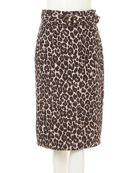 INGNI（イング） ベルト付ヒョウ柄ナロースカート ﾍﾞｰｼﾞｭ/ﾋｮｳ