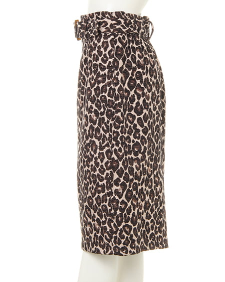 INGNI（イング） ベルト付ヒョウ柄ナロースカート ﾍﾞｰｼﾞｭ/ﾋｮｳ