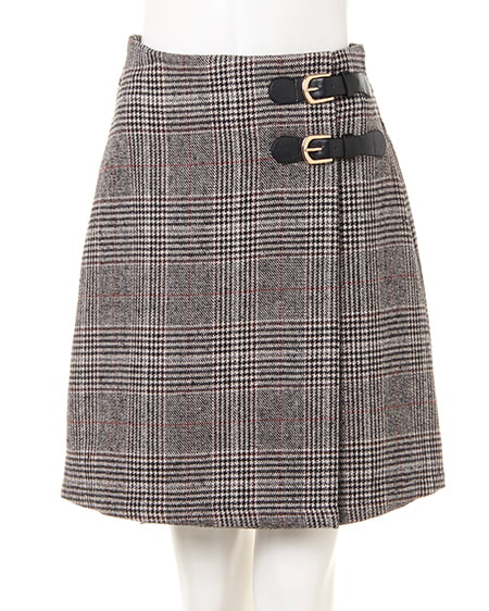 INGNI(イング) グレンチェックサイドベルト/台形スカート グレー/チェック