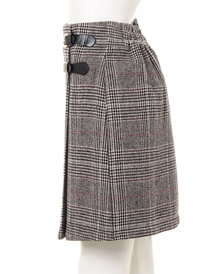 INGNI(イング) グレンチェックサイドベルト/台形スカート グレー/チェック