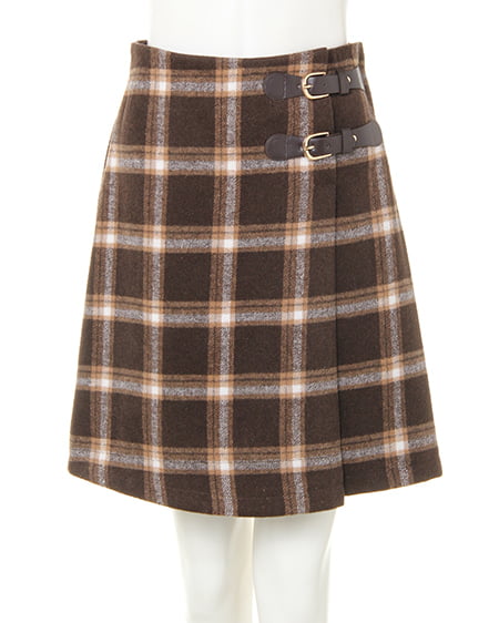 INGNI(イング) サイドベルト／シャギーチェック台形スカート ﾌﾞﾗｳﾝ/ﾁｪｯｸ