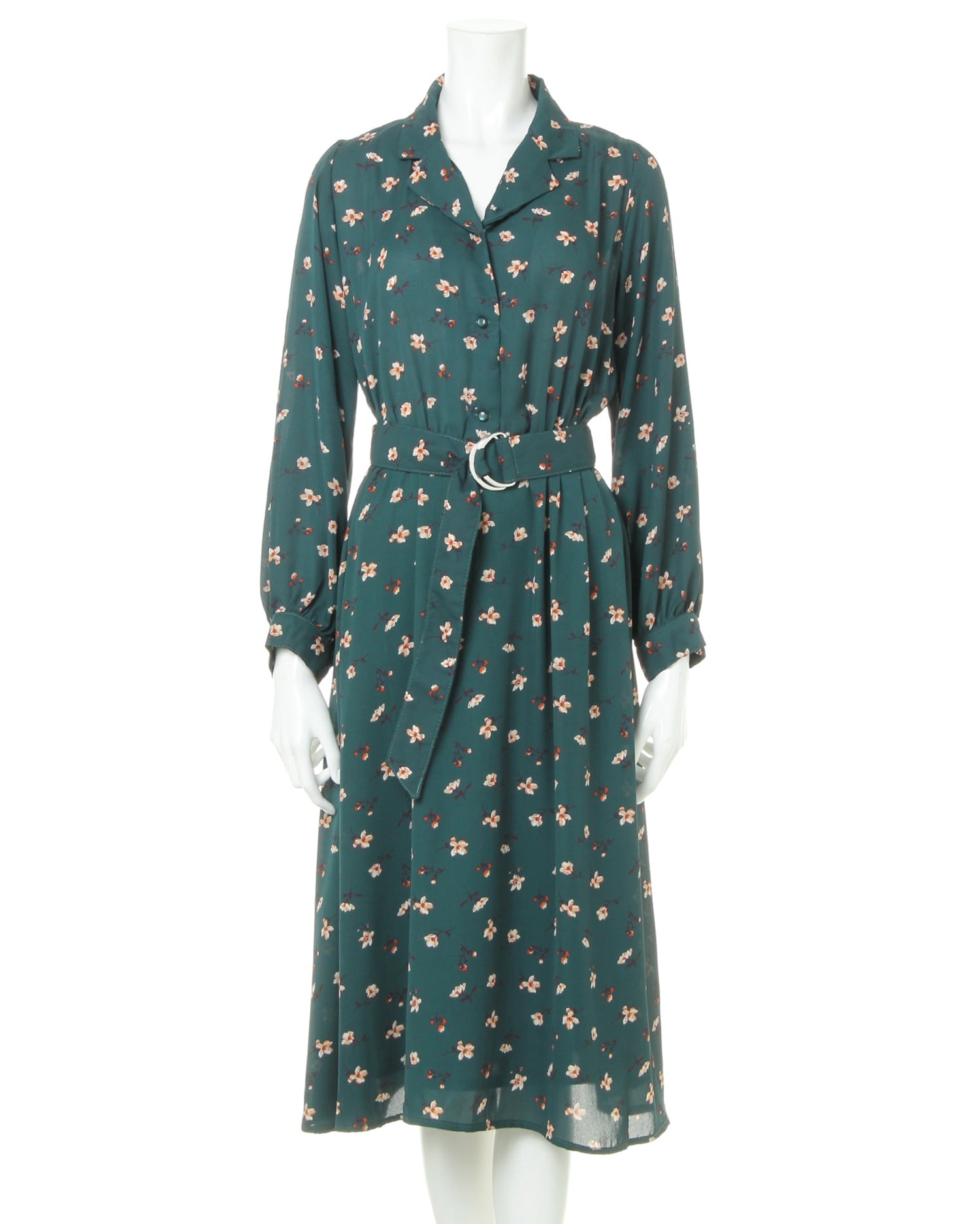 handmadeワンピース長袖YUWA花柄freeグリーン handmadeワンピース長袖